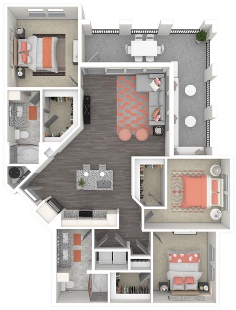 Floor plan for 3 beds, 2 baths, 1361 sqft