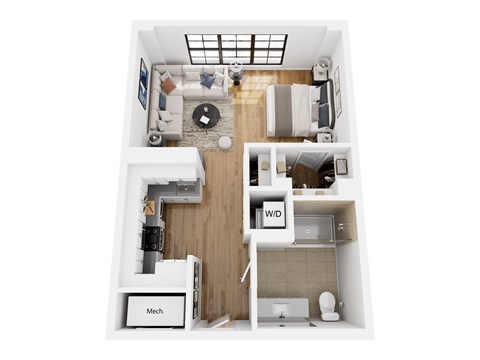 Floor plan for studio, 1 bath, 570 sqft