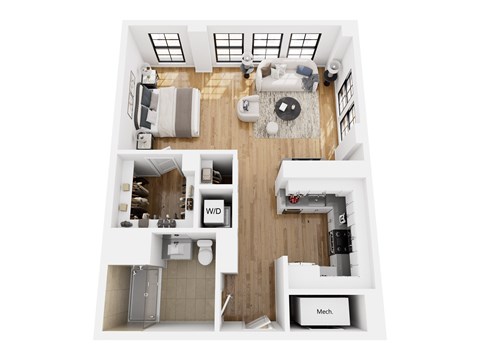 Floor plan for studio, 1 bath, 700 sqft