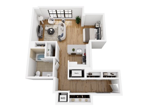 Floor plan for studio, 1 bath, 882 sqft