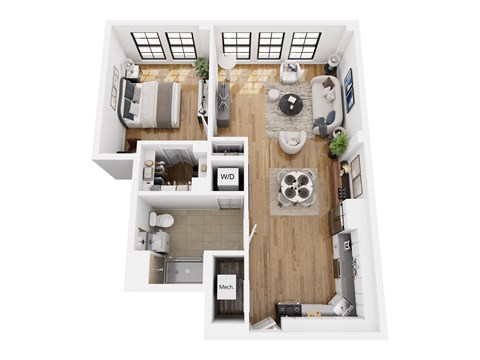 Floor plan for 1 bed, 1 bath, 855 sqft