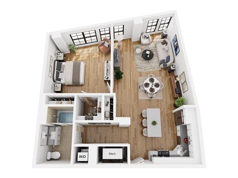 Floor plan for 1 bed, 1 bath, 968 sqft