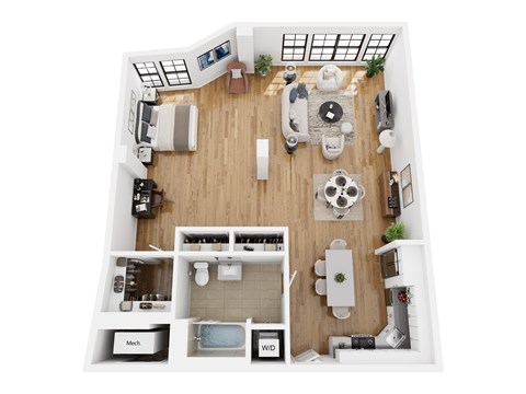 Floor plan for 1 bed, 1 bath, 1134 sqft