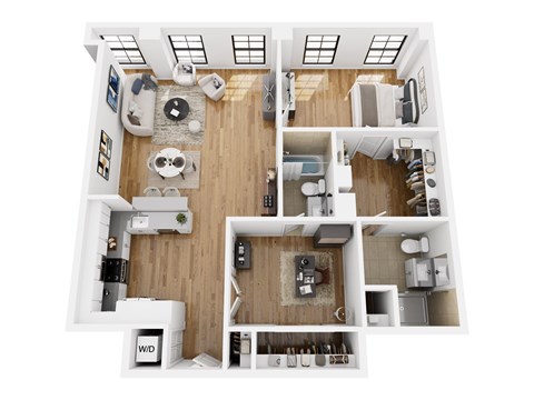 Floor plan for 1 bed, 2 baths, 1261 sqft