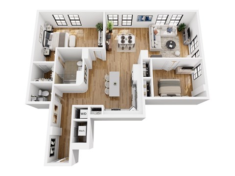 Floor plan for 2 beds, 1.5 baths, 1356 sqft