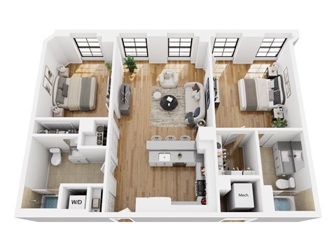 Floor plan for 2 beds, 2 baths, 1134 sqft