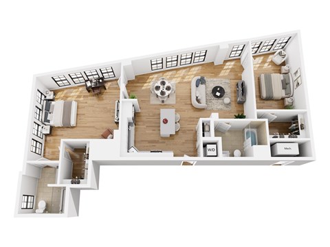 Floor plan for 2 beds, 2 baths, 1414 sqft