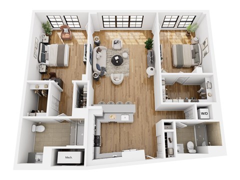 Floor plan for 2 beds, 2 baths, 1433 sqft