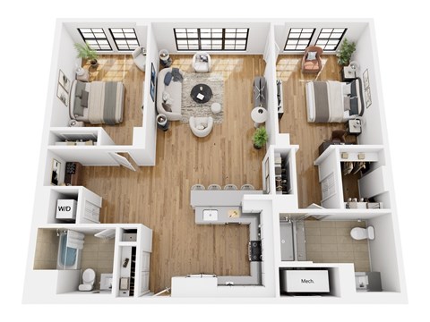 Floor plan for 2 beds, 2 baths, 1464 sqft