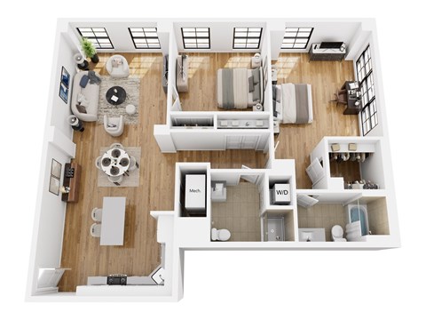 Floor plan for 2 beds, 2 baths, 1495 sqft