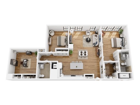 Floor plan for 2 beds, 2 baths, 1607 sqft