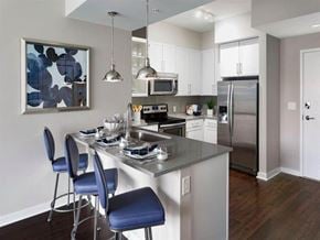 Atlanta apartment for rent - Kitchen Island With Pendent Lights at Azure on The Park, Atlanta, Georgia