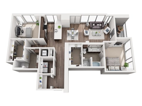 Floor plan for 2 beds, 2 baths, 1439 sqft