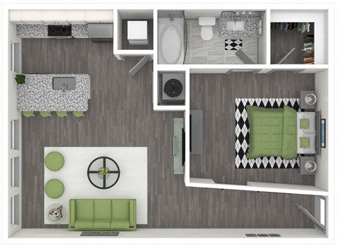 Floor plan for studio, 1 bath, 667 sqft