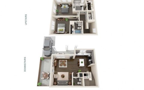 Floor plan for 2 beds, 2.5 baths, 1207 sqft