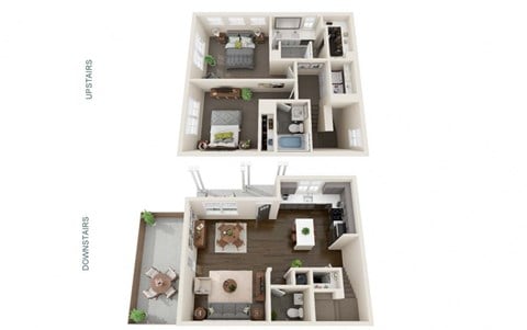 Floor plan for 2 beds, 2.5 baths, 1207 sqft