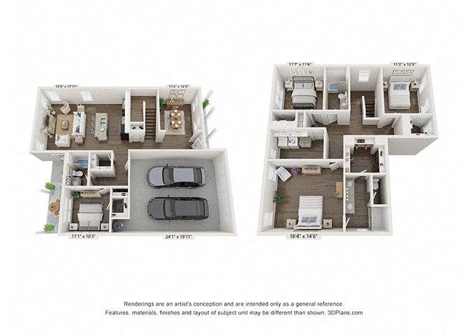 Floor plan for 4 beds, 3 baths, 2257 sqft