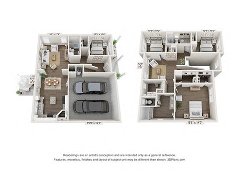 Floor plan for 4 beds, 3 baths, 1990 sqft