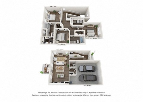 Floor plan for 3 beds, 2 baths, 1735 sqft