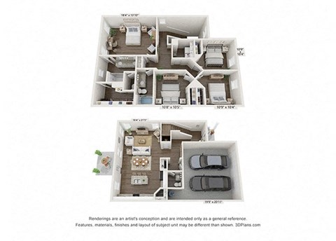 Floor plan for 4 beds, 2 baths, 1938 sqft