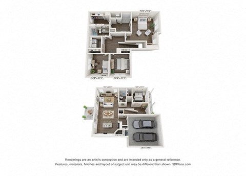 Floor plan for 4 beds, 3 baths, 1996 sqft