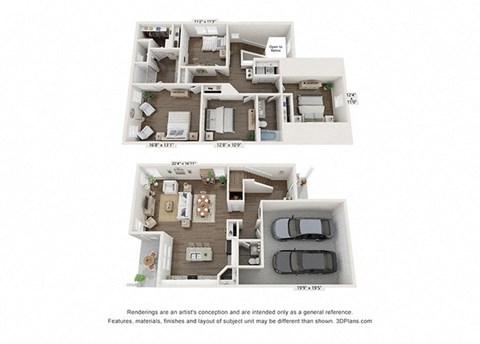 Floor plan for 4 beds, 2 baths, 2000 sqft