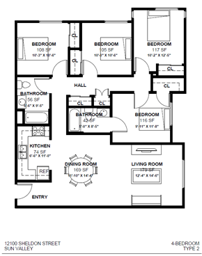 Sun Valley apartment for rent - a floor plan of a house with bedrooms and a living room