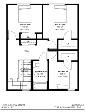 Sun Valley apartment for rent - a floor plan of a house with an open floor plan with bedrooms and a staircase
