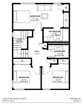 North Hills apartment for rent - floor plan of the 2nd and 3rd floors of a 1 story house