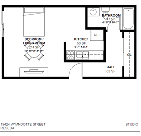 Reseda apartment for rent - a floor plan of a house with a bedroom and a living room