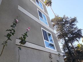 Los Angeles apartment for rent - a building with two windows and some pink roses