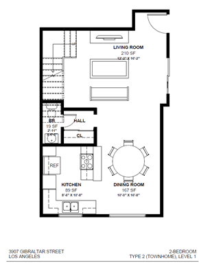 Los Angeles apartment for rent - a floor plan of a house with a dining room and a living room