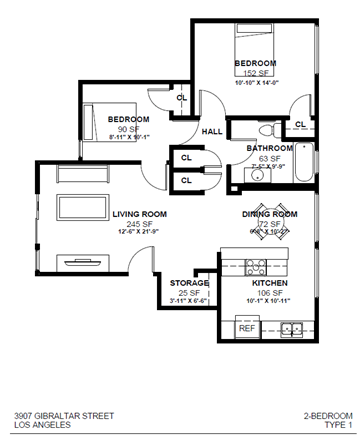 Los Angeles apartment for rent - a floor plan of a house with bedrooms and a living room