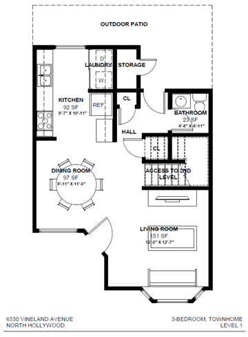 North Hollywood apartment for rent - a floor plan of a house with a small kitchen and a living room