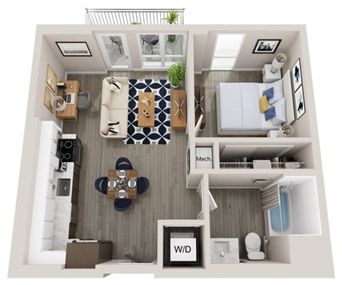 Floor plan for 1 bed, 1 bath, 547 sqft