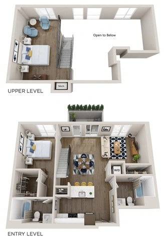 Floor plan for 2 beds, 2 baths, 1085 sqft