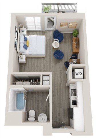Floor plan for studio, 1 bath, 592 sqft