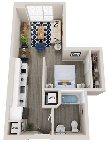 Floor plan for studio, 1 bath, 479 sqft