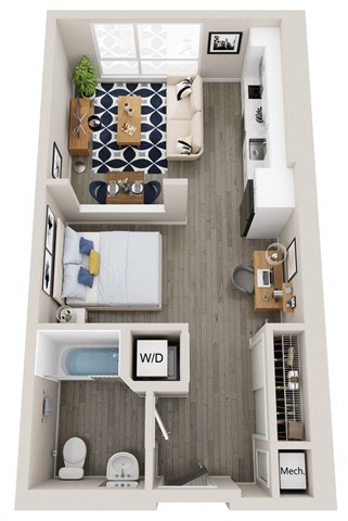 Floor plan for studio, 1 bath, 567 sqft