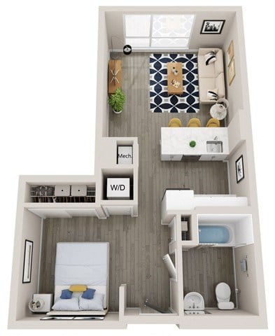 Floor plan for studio, 1 bath, 523 sqft