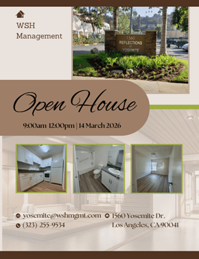 Eagle Rock apartment for rent - A flyer for an open house event on 14 March 2026.