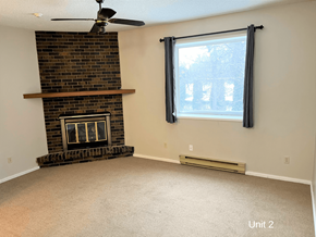 Brandon apartment for rent - an empty living room with a fireplace and a window