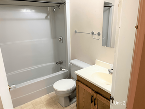 Brandon apartment for rent - a bathroom with a toilet and a tub and a sink