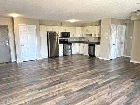 Brandon apartment for rent - an open kitchen and living room with a wooden floor