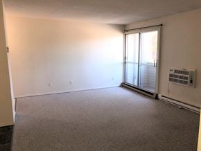 Brandon apartment for rent - an empty living room with a heater and a sliding glass door