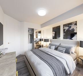 Brandon apartment for rent - a bedroom with a large bed and a mirror