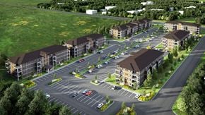 Brandon apartment for rent - an aerial view of the buildings and parking lot