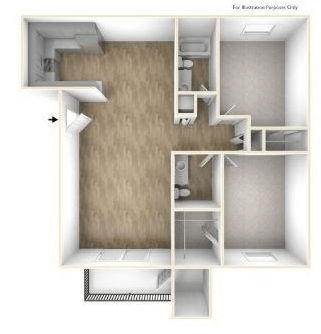 Floor plan for 2 beds, 1.5 baths, 870 sqft