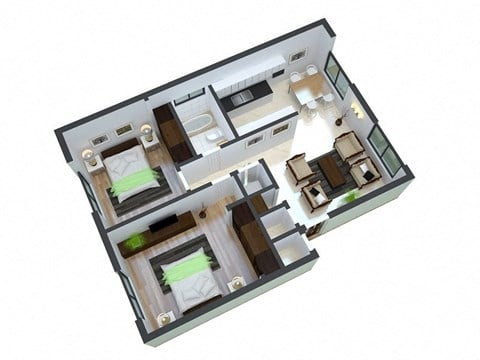 Floor plan for 2 beds, 1 bath, 815 sqft