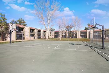 Sport court with soccer nets